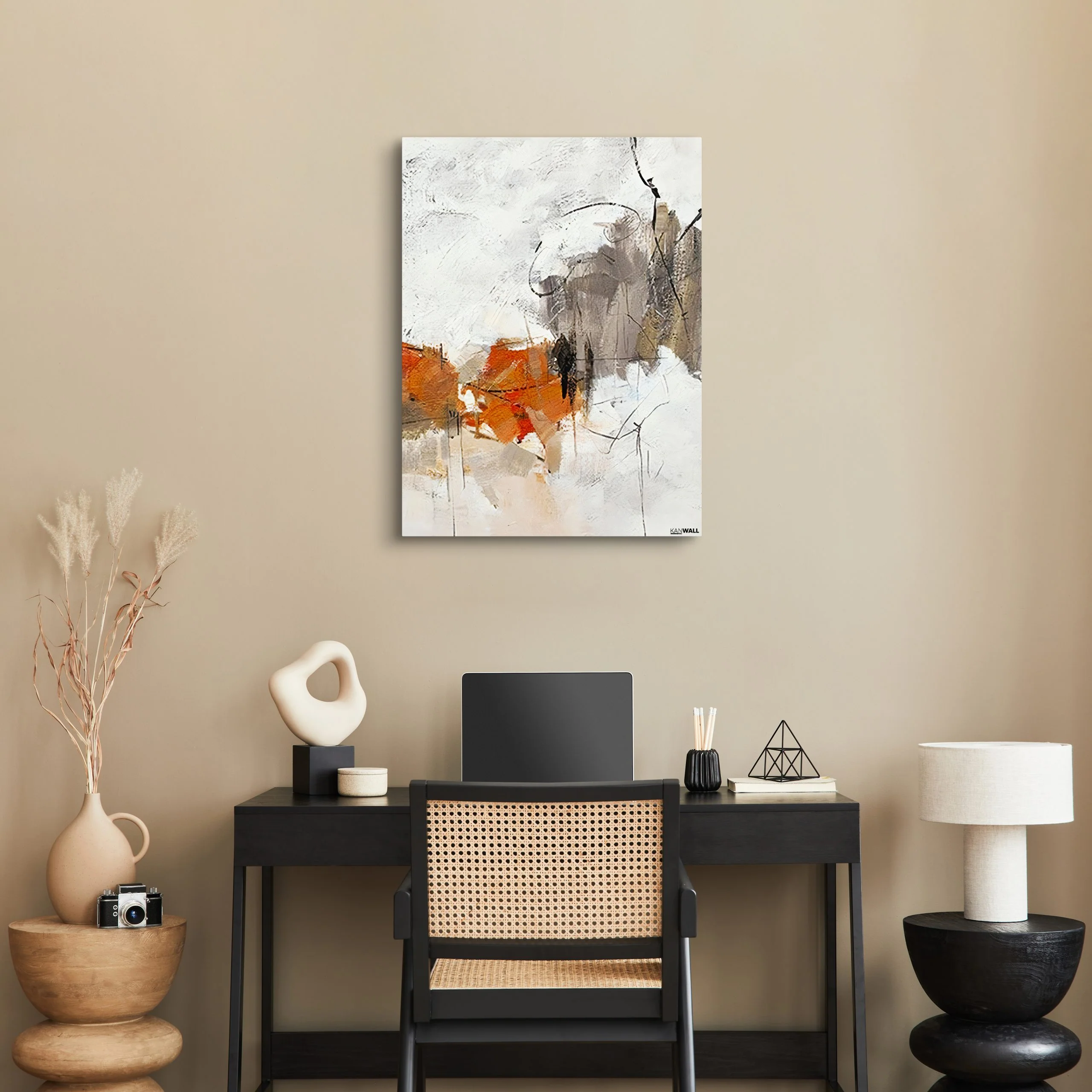 Leinwand | Plexiglas Malerei Abstract White Orange