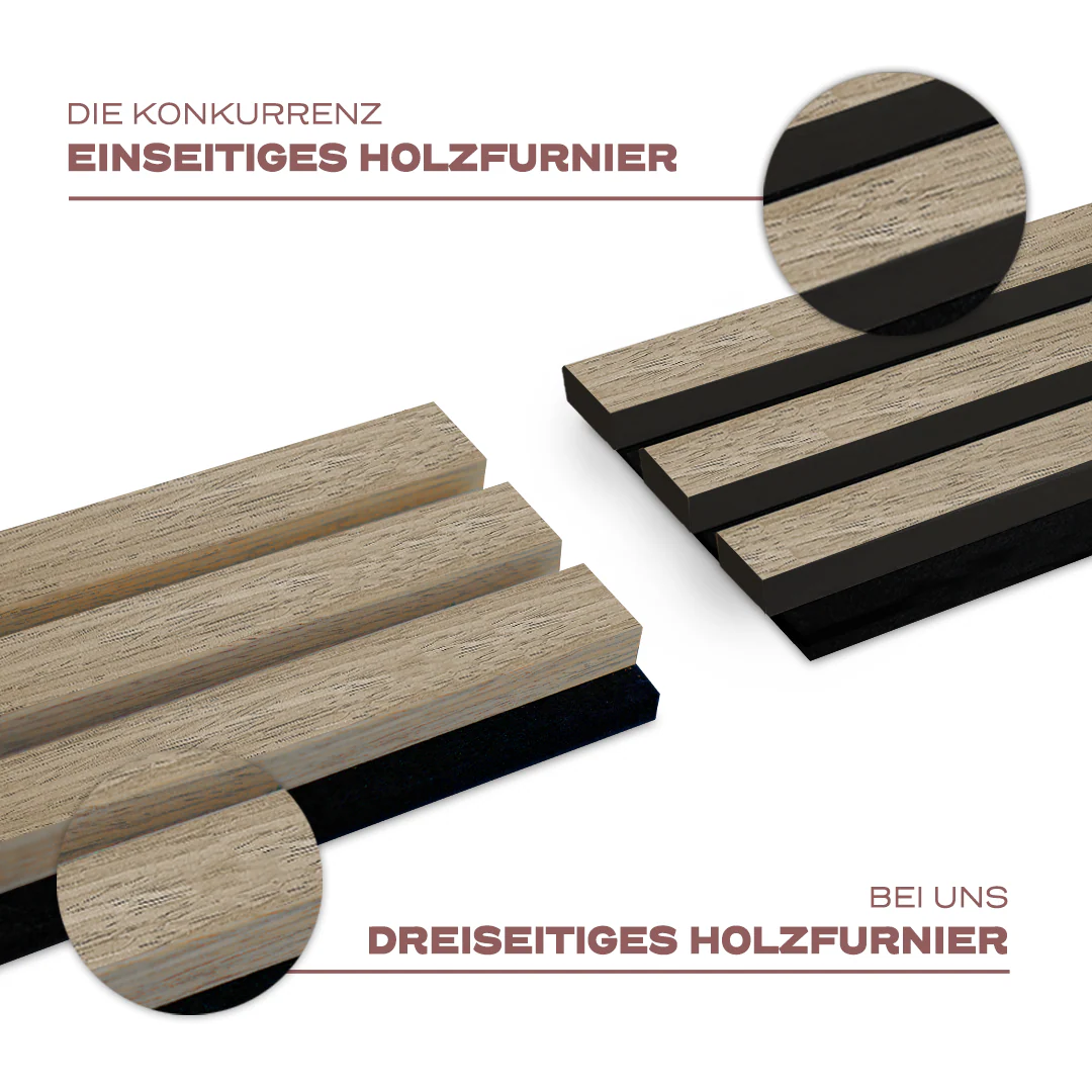 Akustikpaneele Natürliche Eiche | XL 300 cm x 60 cm | Dreiseitig Echtholzfurnier - Image 9