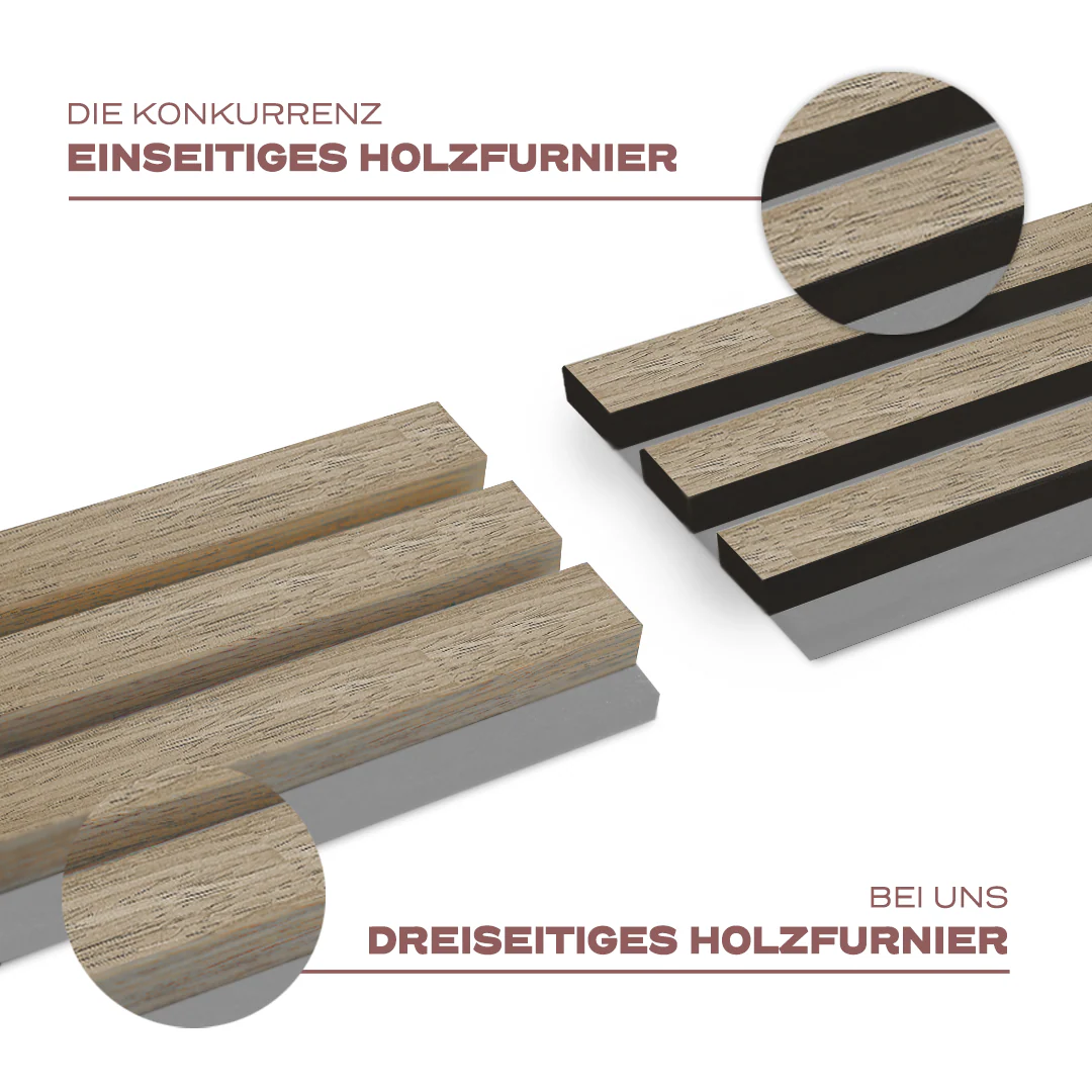 Akustikpaneele Natürliche Eiche mit Filz Grau | 240 cm x 60 cm | Dreiseitig Echtholzfurnier - Image 3