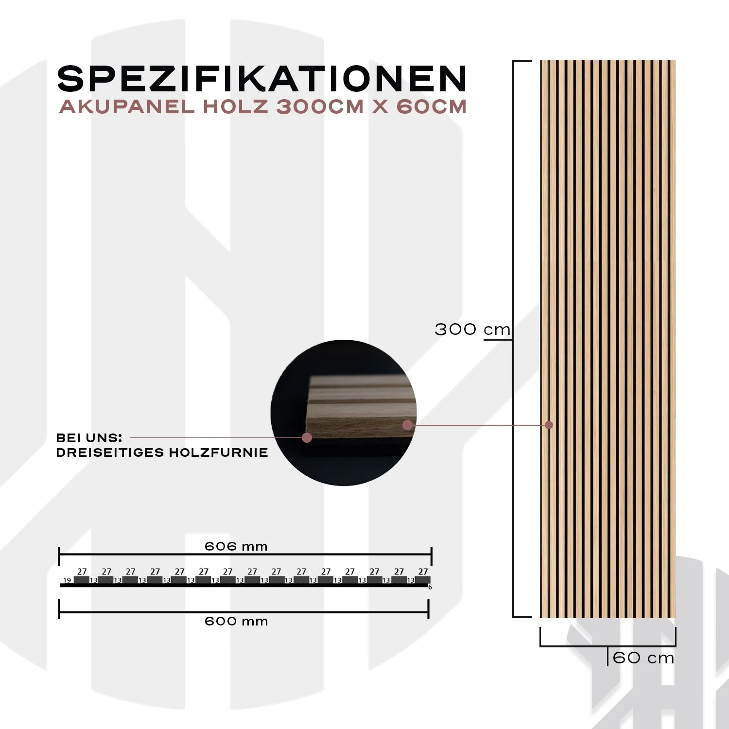 Akustikpaneele Walnuss Rustikal | XL 300 cm x 60 cm | Dreiseitig Echtholzfurnier - Image 6