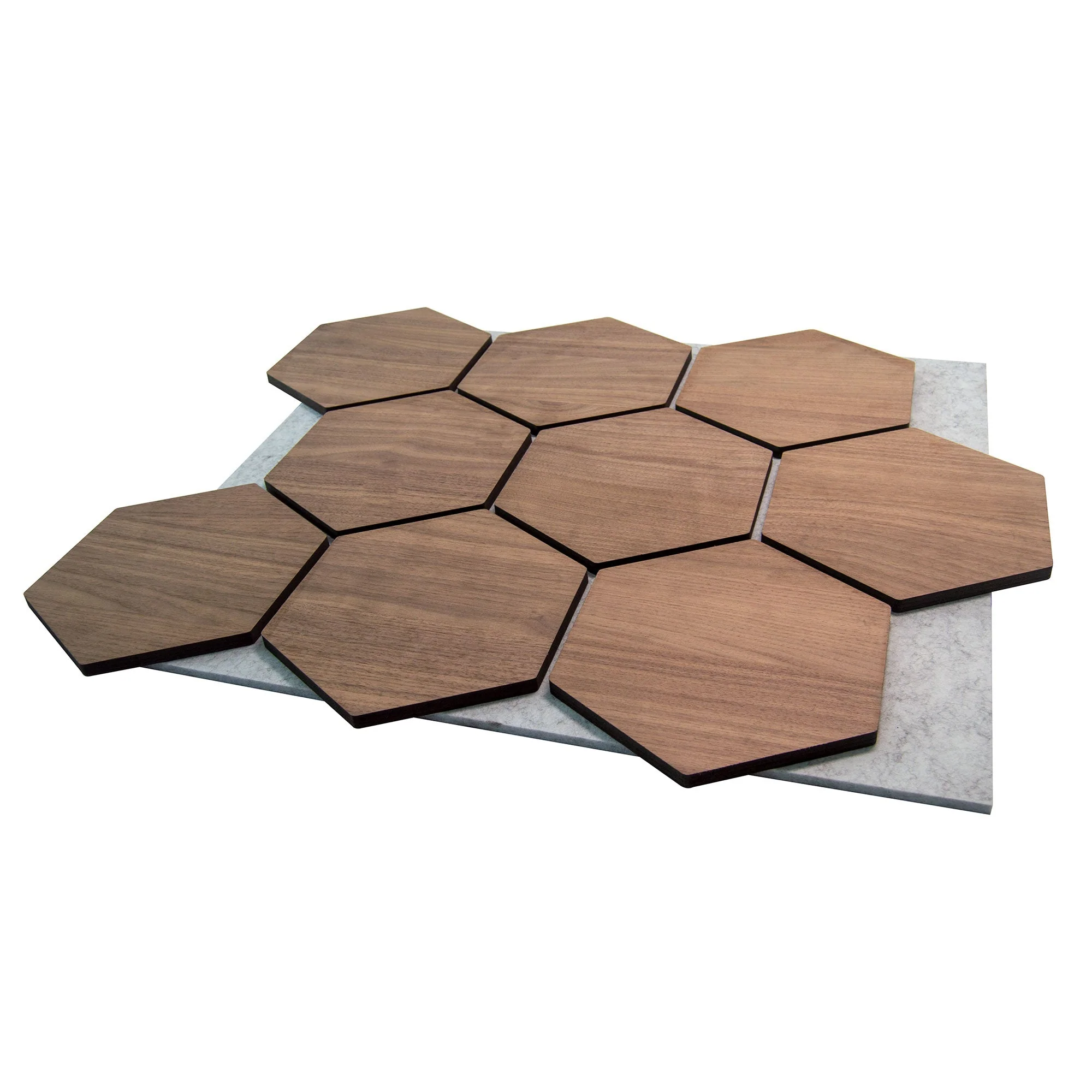 Hexagonpaneel Walnuss mit grauem Filz 81CM | Akustik | Wanddekoration | Sechseck-Form - Image 4