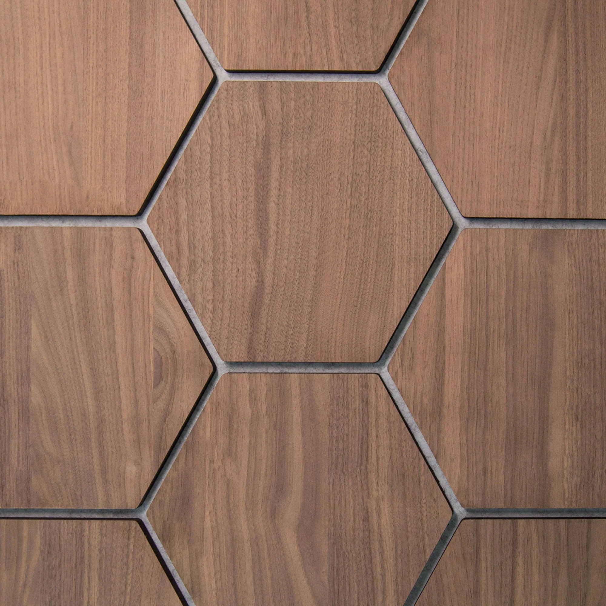 Hexagonpaneel Walnuss mit grauem Filz 81CM | Akustik | Wanddekoration | Sechseck-Form - Image 9