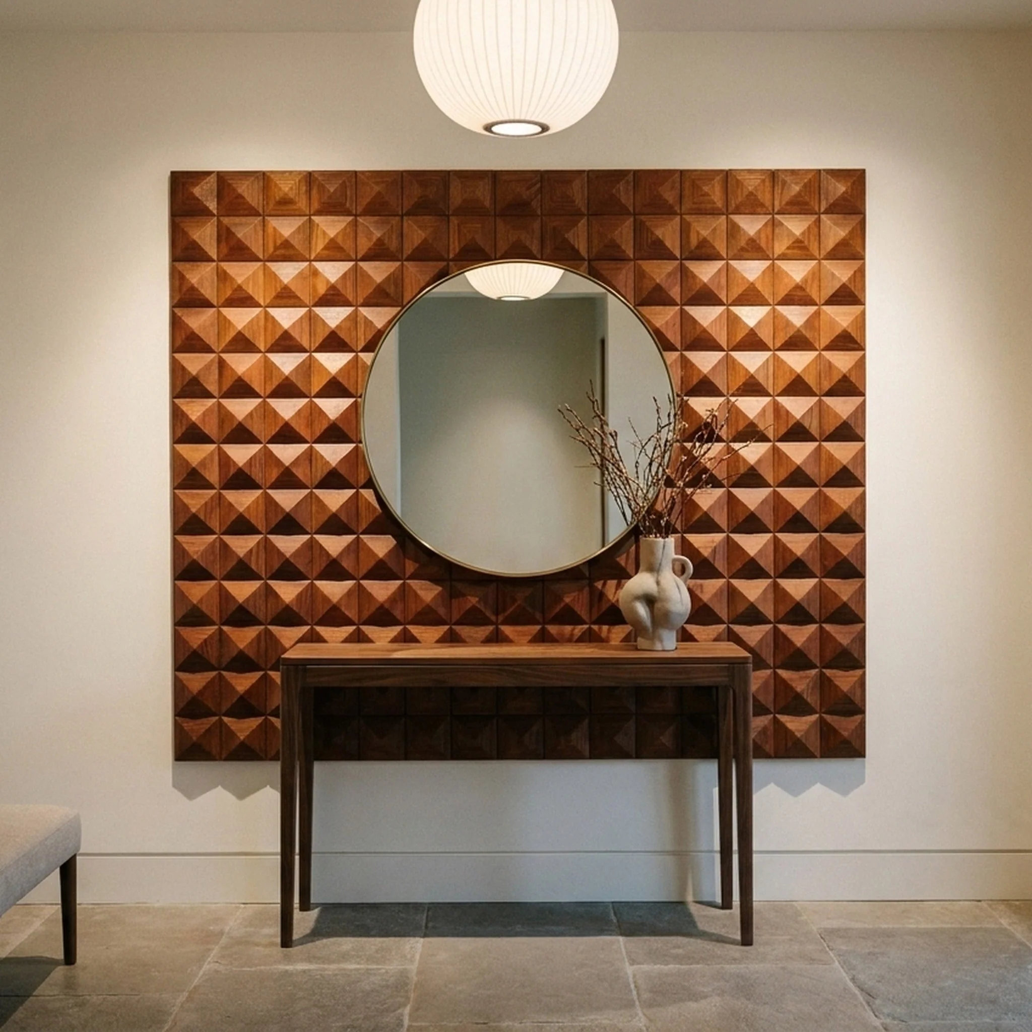 Holz Wandverkleidung Cumaru Deep Mosaik-Look 3D | 30×30 cm