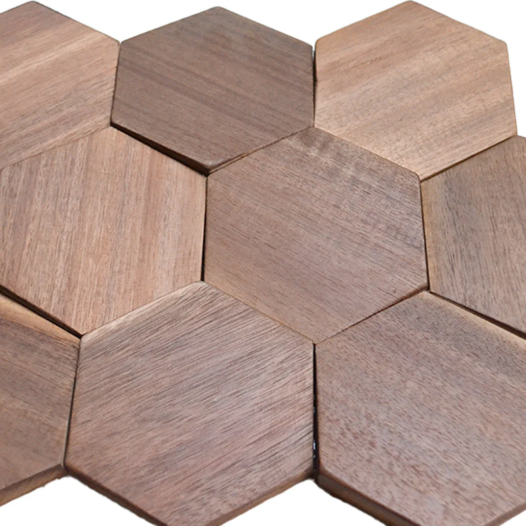 Holz Wandverkleidung Walnuss Tropical Mosaik-Look 3D | 26×30 cm - Image 8