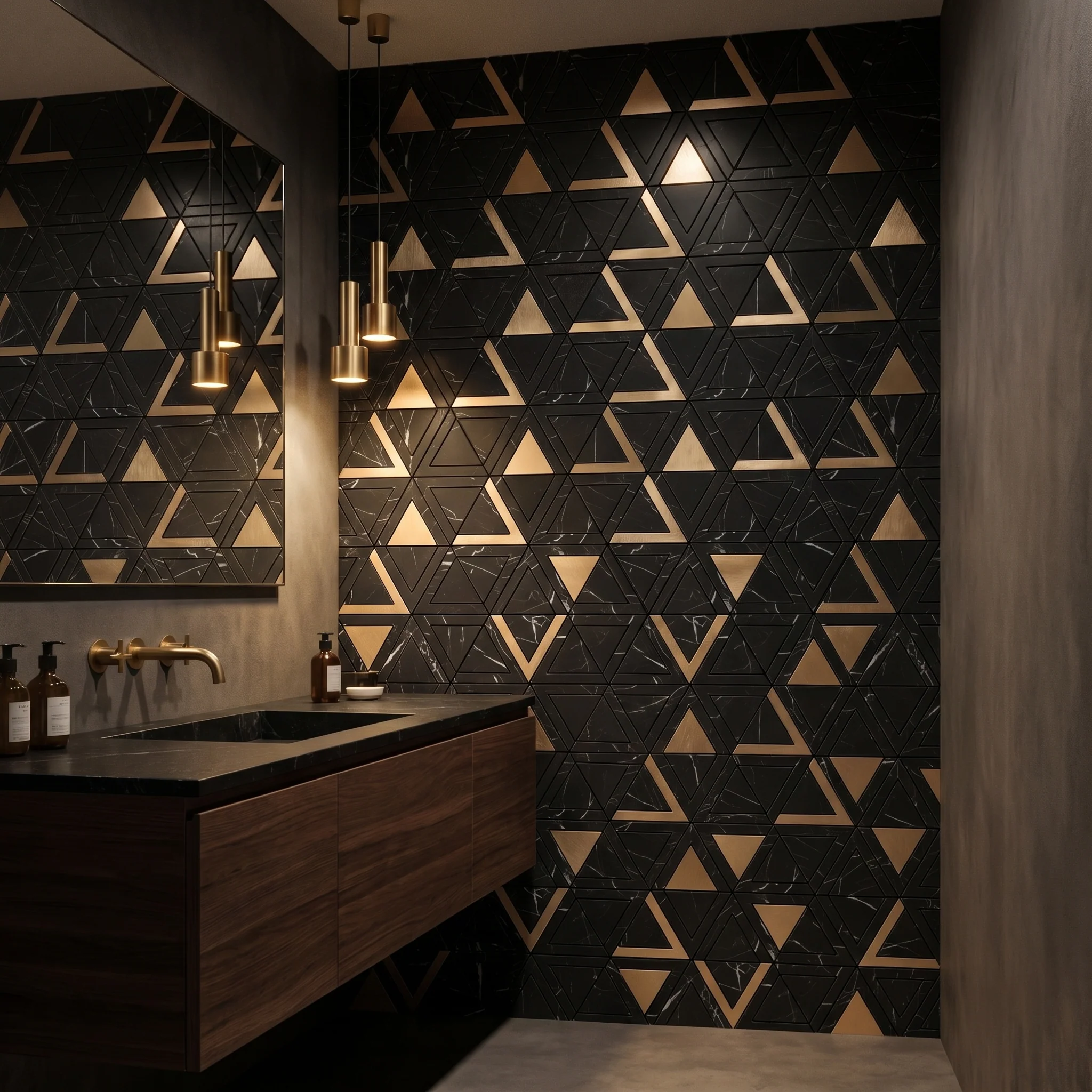 Selbstklebende Mosaikfliesen Metall | Dreieck Schwarz Gold | 28,7×33,1 cm | Küche, Bad & WC - Image 3