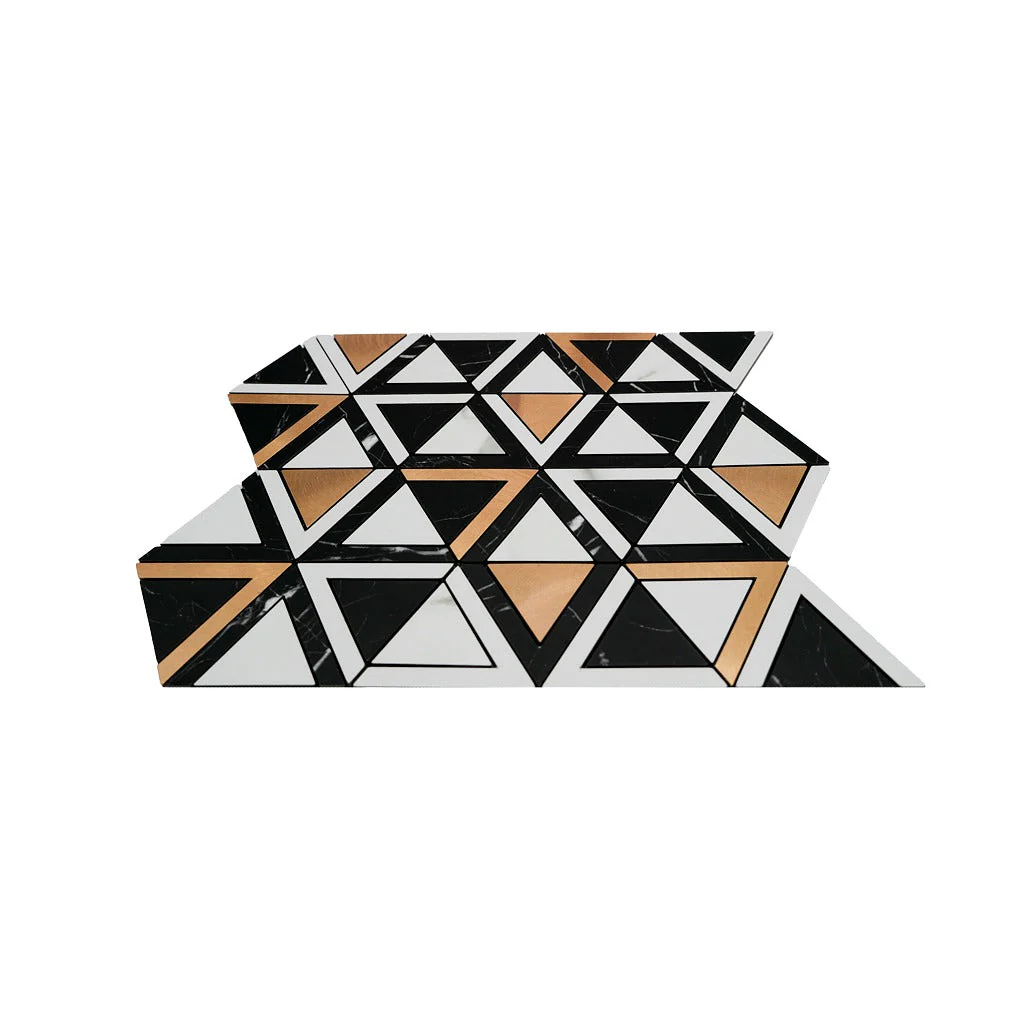 Selbstklebende Mosaikfliesen Metall | Dreieck Schwarz Weiß-Gold | 28,7×33,1 cm | Küche, Bad & WC - Image 4