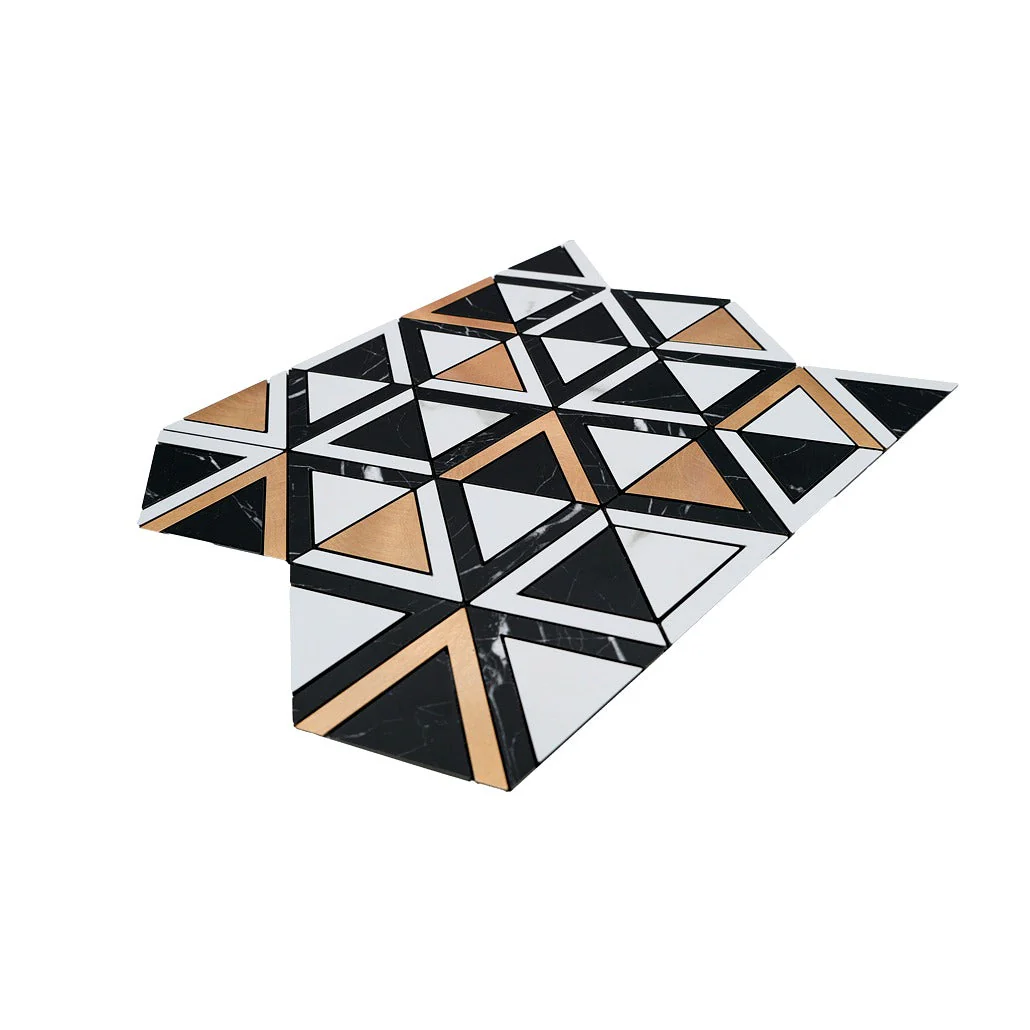 Selbstklebende Mosaikfliesen Metall | Dreieck Schwarz Weiß-Gold | 28,7×33,1 cm | Küche, Bad & WC - Image 6