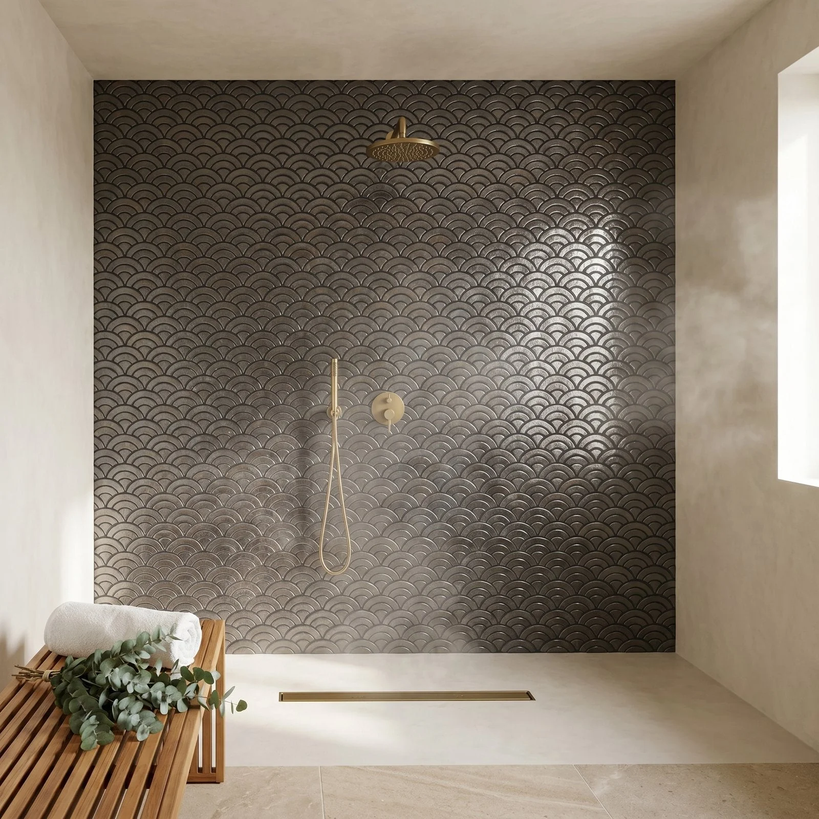 Selbstklebende Mosaikfliesen Metall | Fächer Anthrazit | 26,8×28,1 cm | Küche, Bad & WC - Image 3