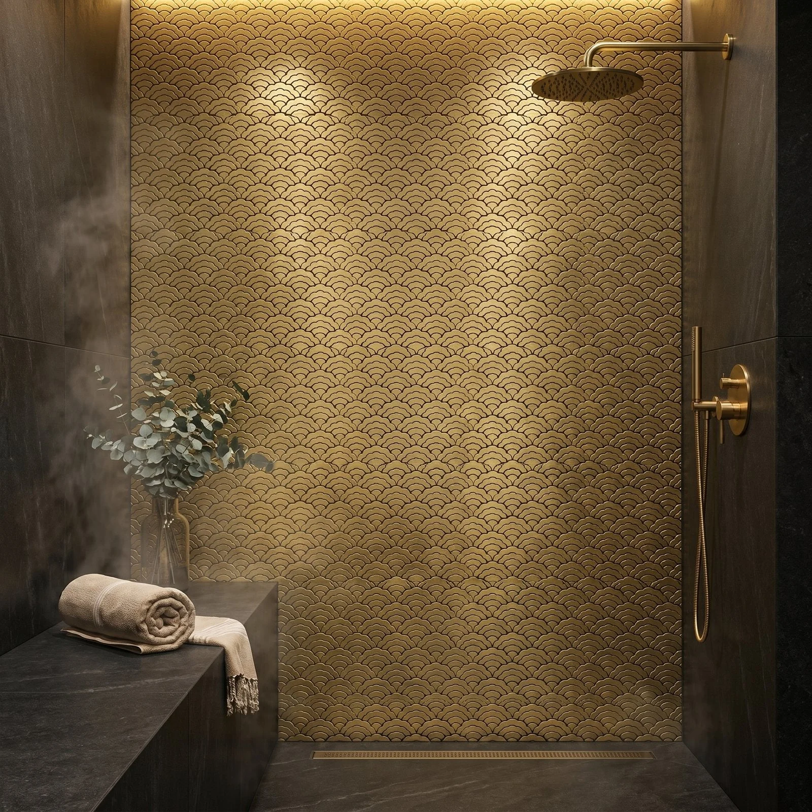 Selbstklebende Mosaikfliesen Metall | Fächer Gold | 26,8×28,1 cm | Küche, Bad & WC - Image 3