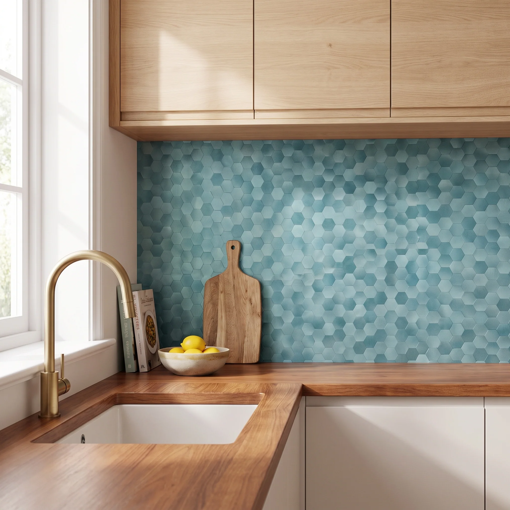Selbstklebende Mosaikfliesen Metall | Hexagon Blau | 28,8×29,2 cm | Küche, Bad & WC - Image 3