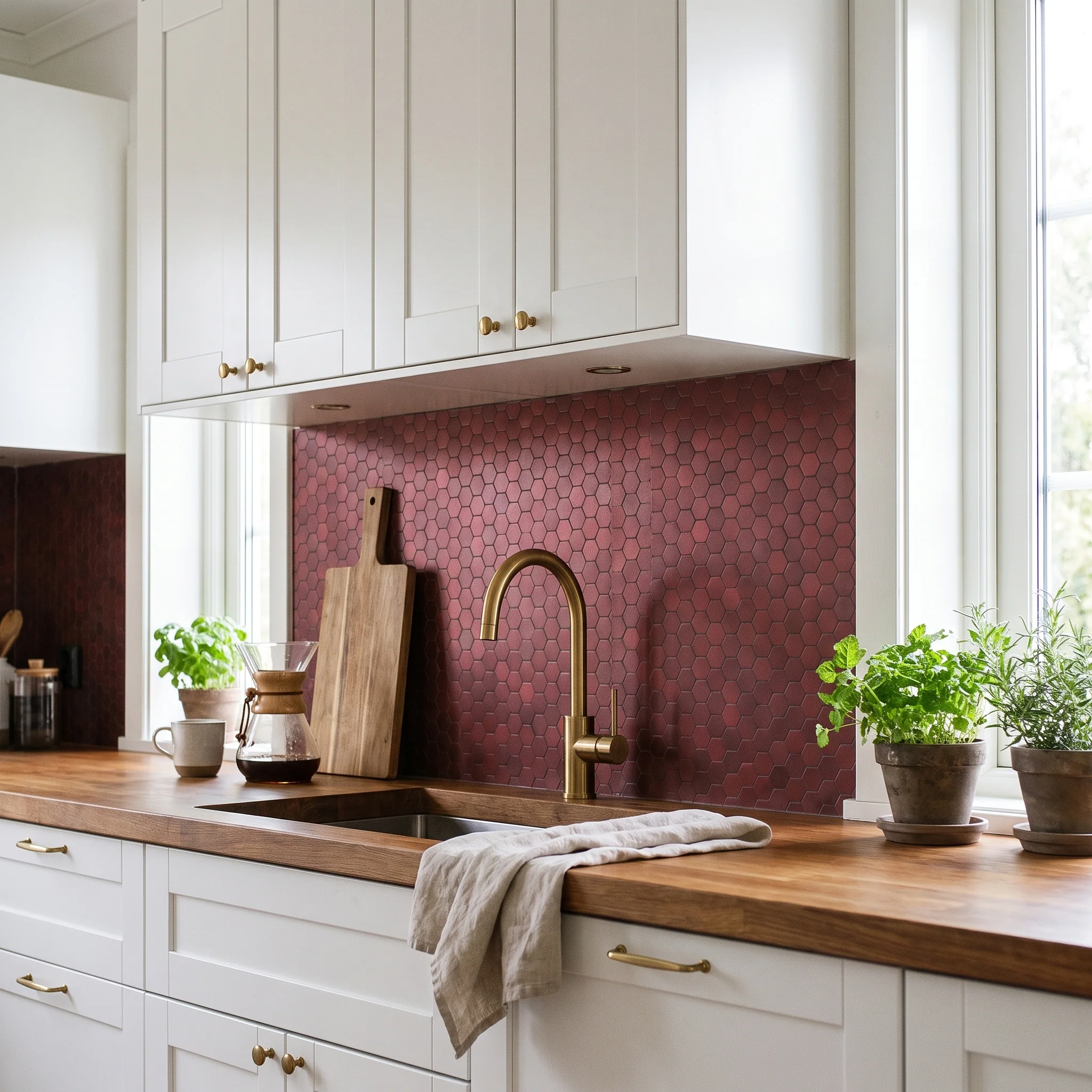 Selbstklebende Mosaikfliesen Metall | Hexagon Bordeaux | 28,8×29,2 cm | Küche, Bad & WC - Image 3