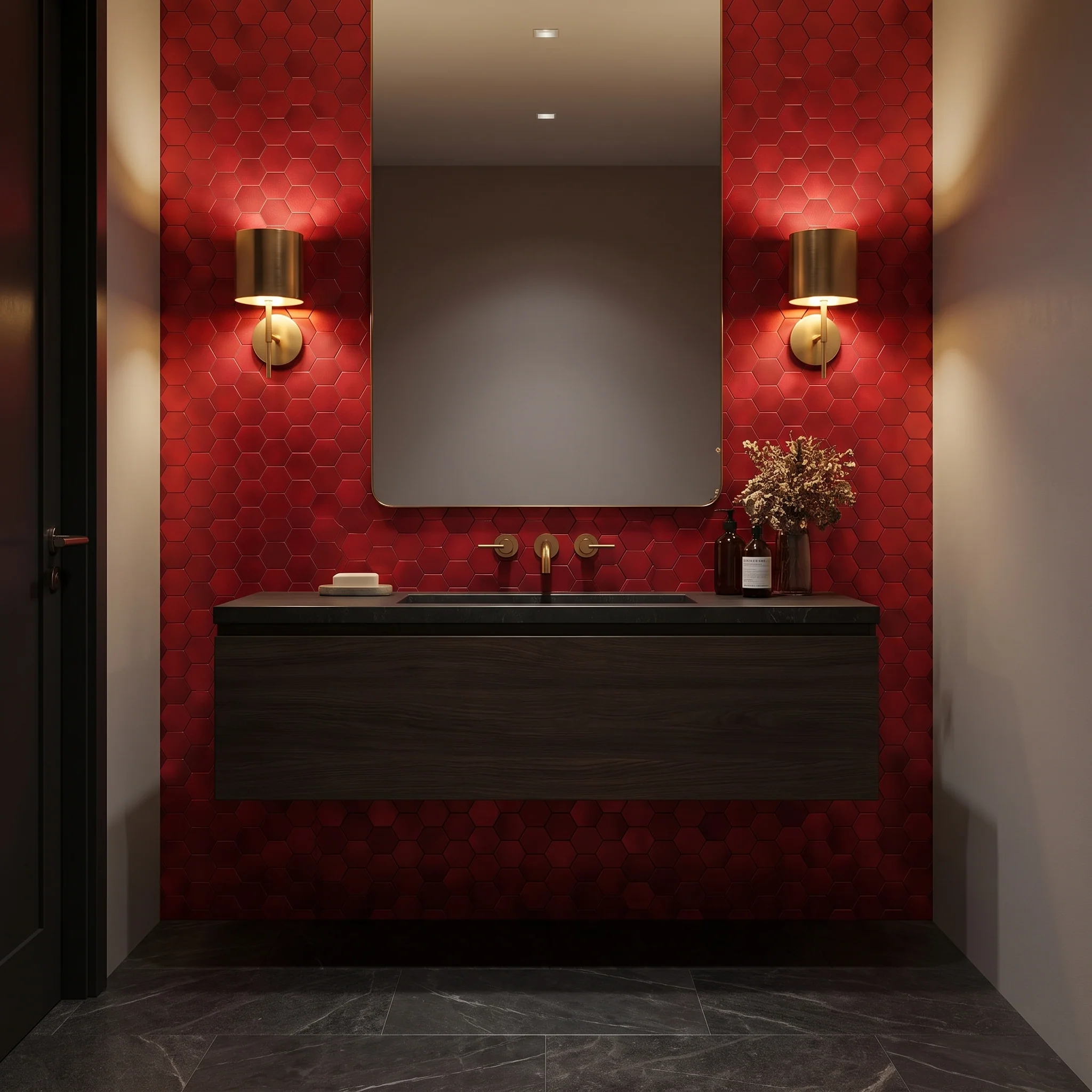 Selbstklebende Mosaikfliesen Metall | Hexagon Rot | 28,8×29,2 cm | Küche, Bad & WC - Image 5