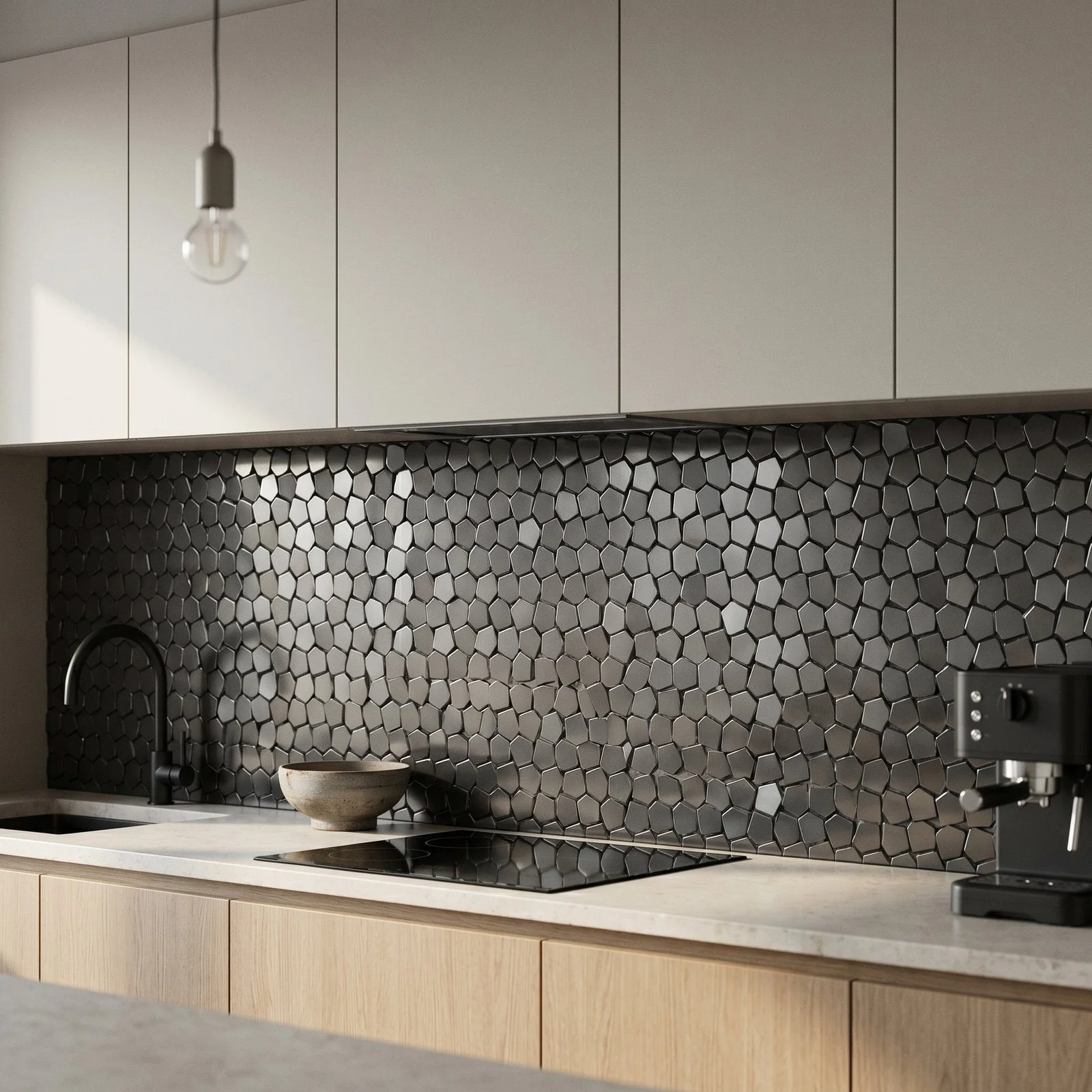 Selbstklebende Mosaikfliesen Metall | Pentagon 3D Anthrazit | 28,2×28,2 cm | Küche, Bad & WC