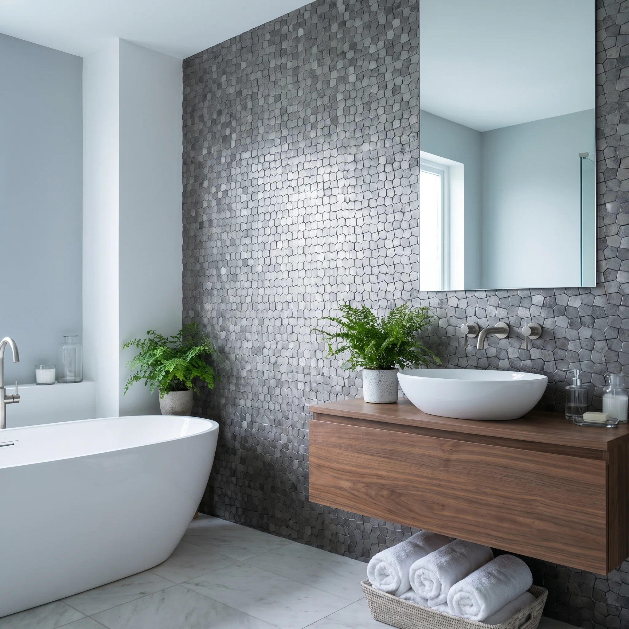 Selbstklebende Mosaikfliesen Metall | Pentagon 3D Grau | 28,2×28,2 cm | Küche, Bad & WC - Image 3