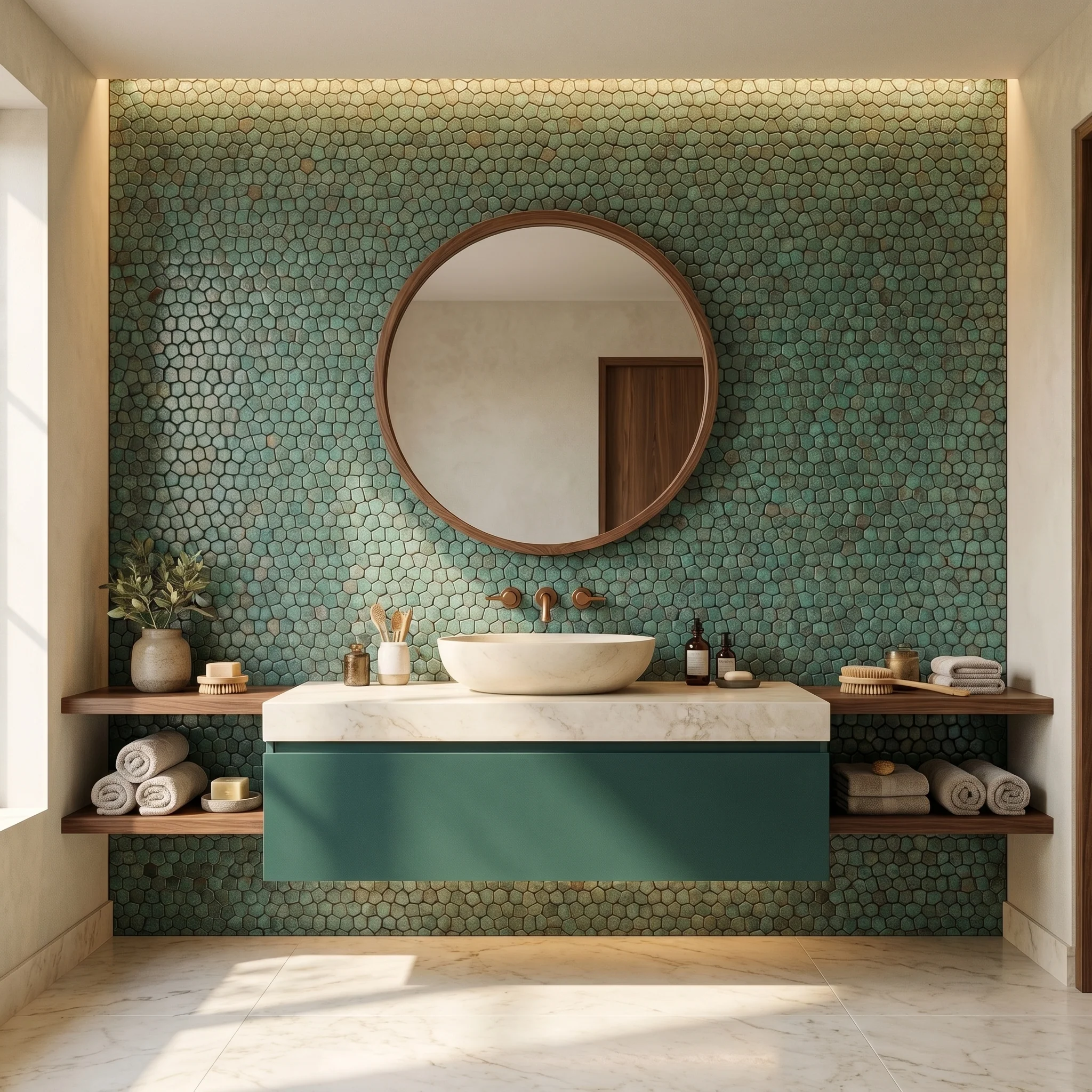 Selbstklebende Mosaikfliesen Metall | Pentagon 3D Patina Kupfer | 28,2×28,2 cm | Küche, Bad & WC - Image 5
