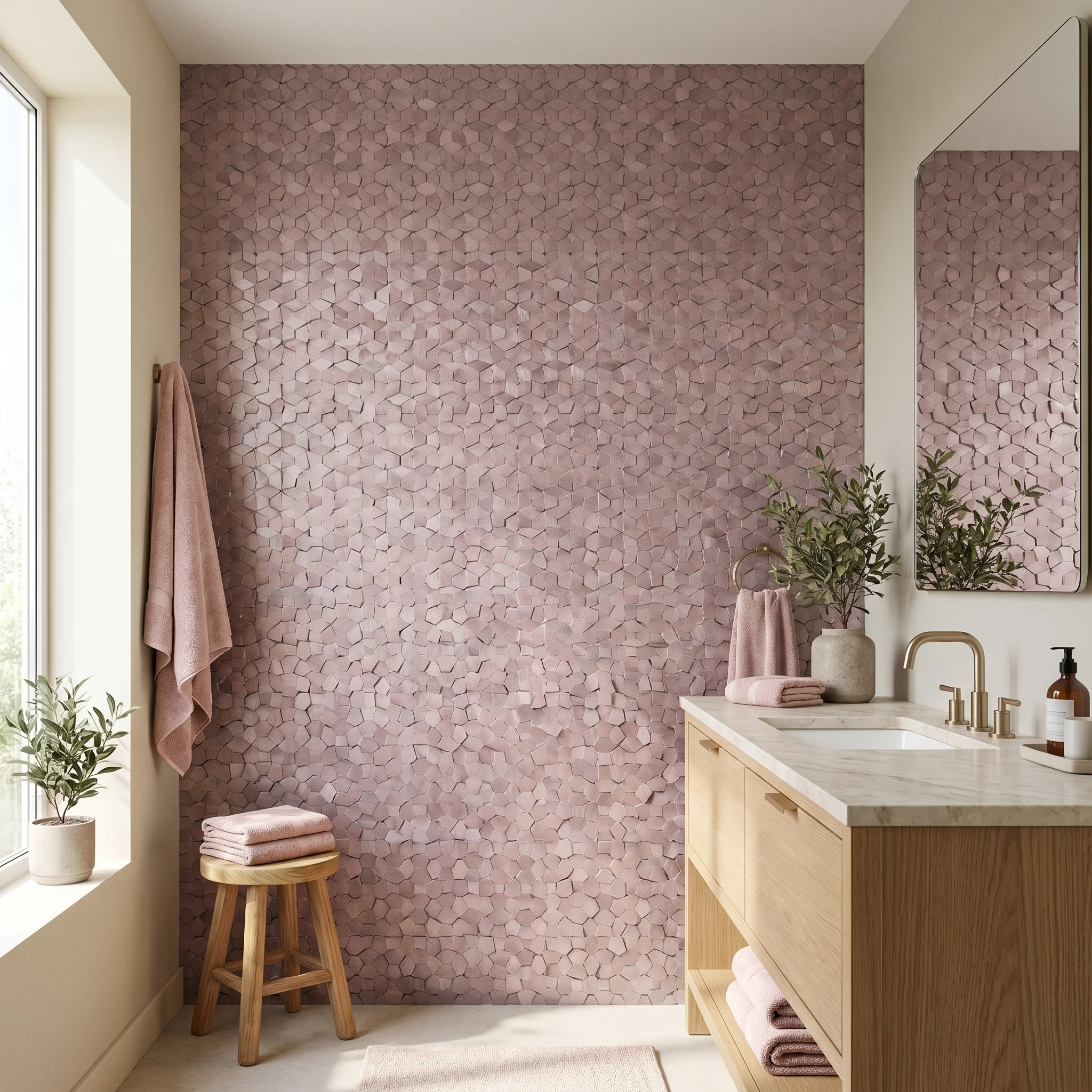 Selbstklebende Mosaikfliesen Metall | Pentagon 3D Rosa | 28,2×28,2 cm | Küche, Bad & WC - Image 5