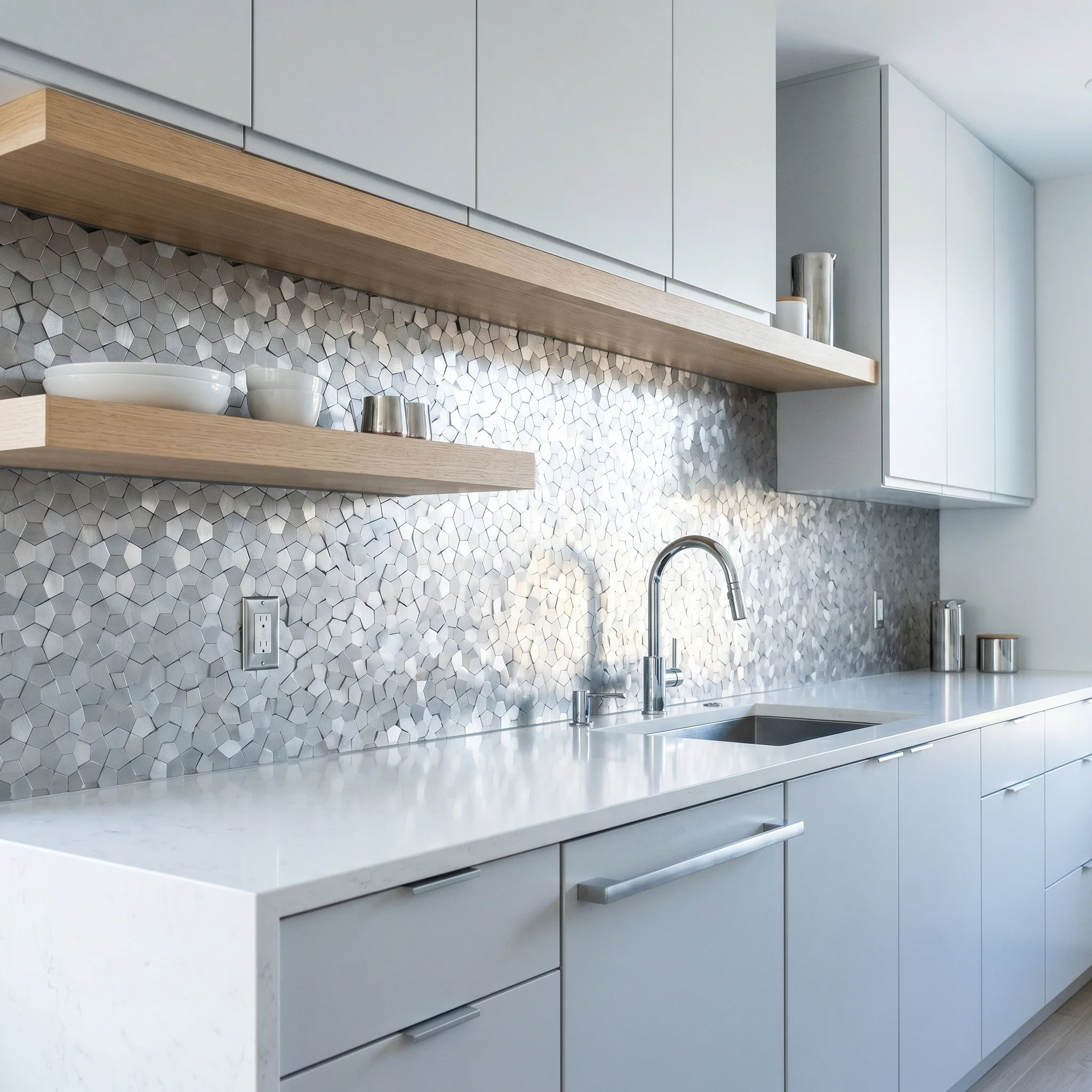 Selbstklebende Mosaikfliesen Metall | Pentagon 3D Silber | 28,2×28,2 cm | Küche, Bad & WC - Image 3