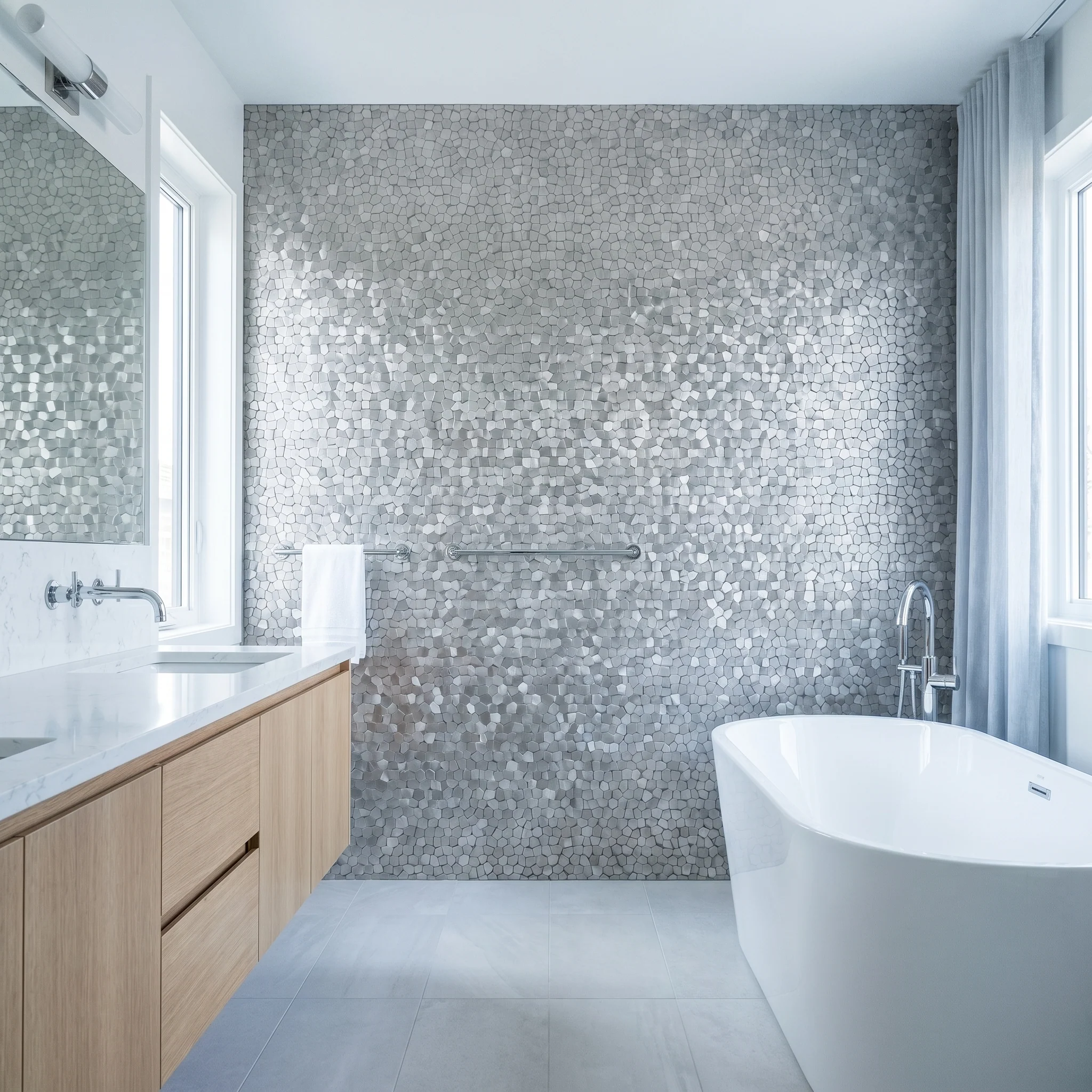 Selbstklebende Mosaikfliesen Metall | Pentagon 3D Silber | 28,2×28,2 cm | Küche, Bad & WC - Image 5
