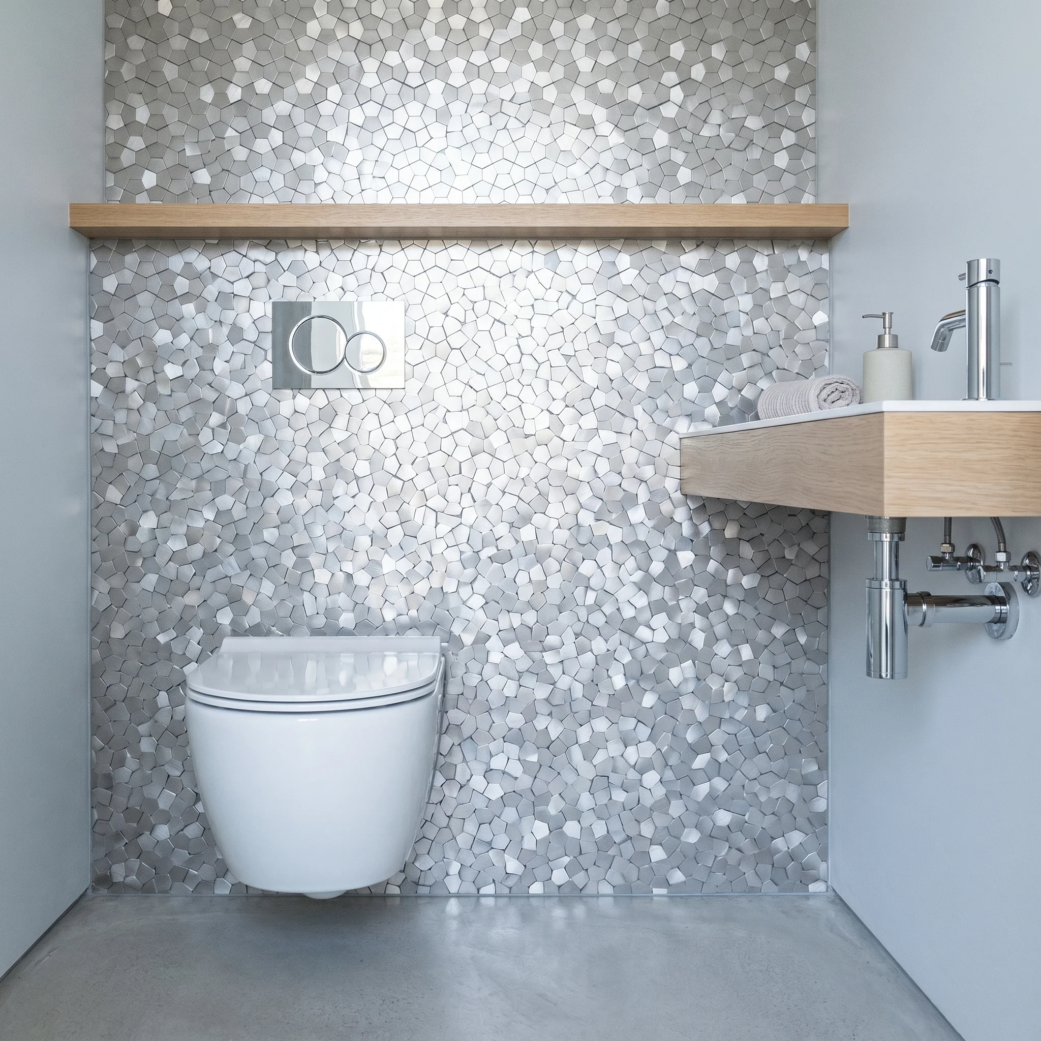 Selbstklebende Mosaikfliesen Metall | Pentagon 3D Silber | 28,2×28,2 cm | Küche, Bad & WC - Image 7