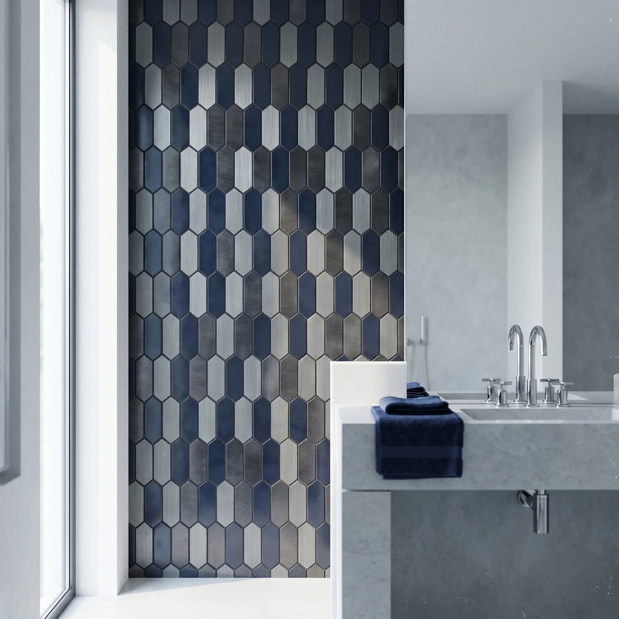 Selbstklebende Mosaikfliesen Metall | Picket Blau | 28,2×27,3 cm | Küche, Bad & WC - Image 5