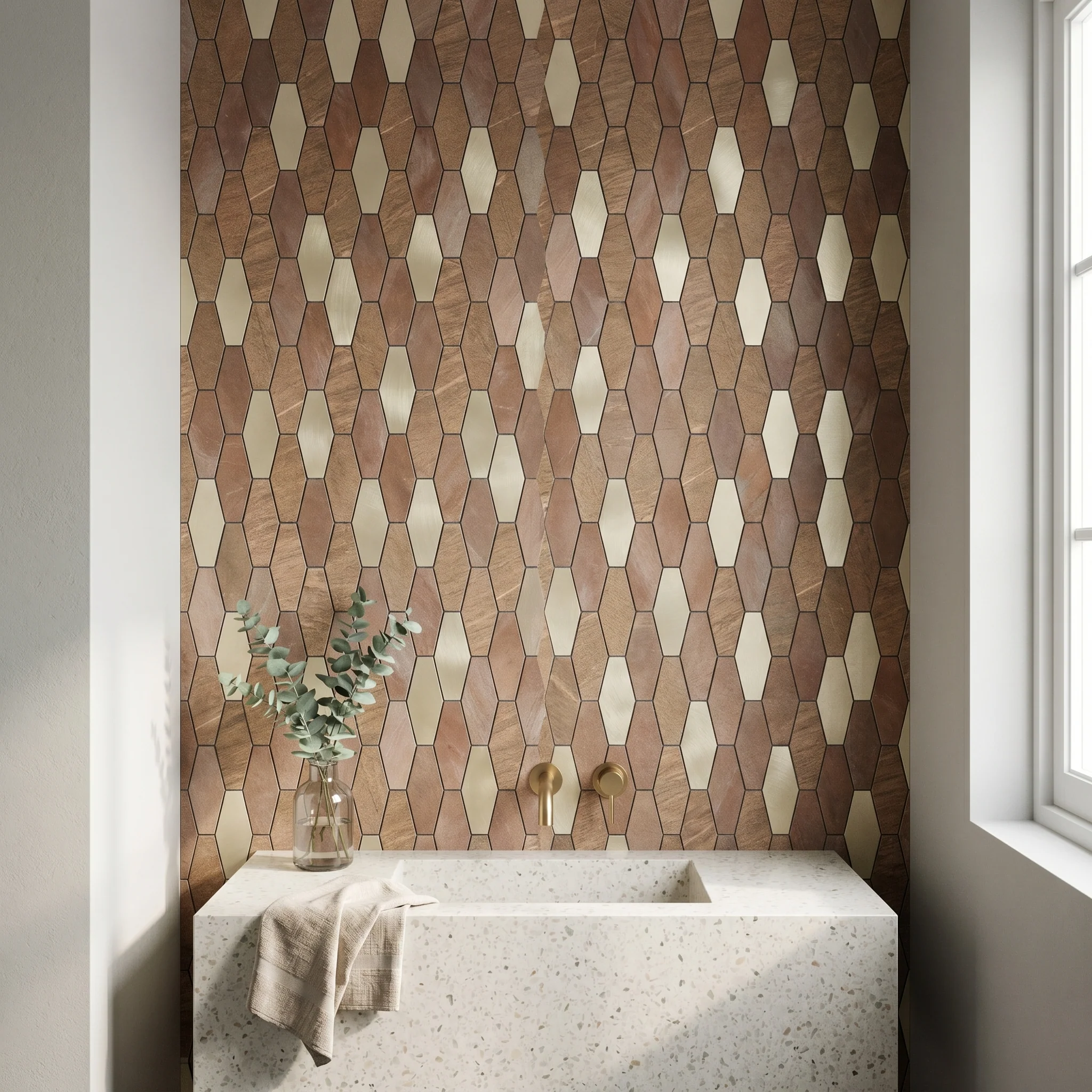 Selbstklebende Mosaikfliesen Metall | Picket Braun | 30×30 cm | Küche, Bad & WC
