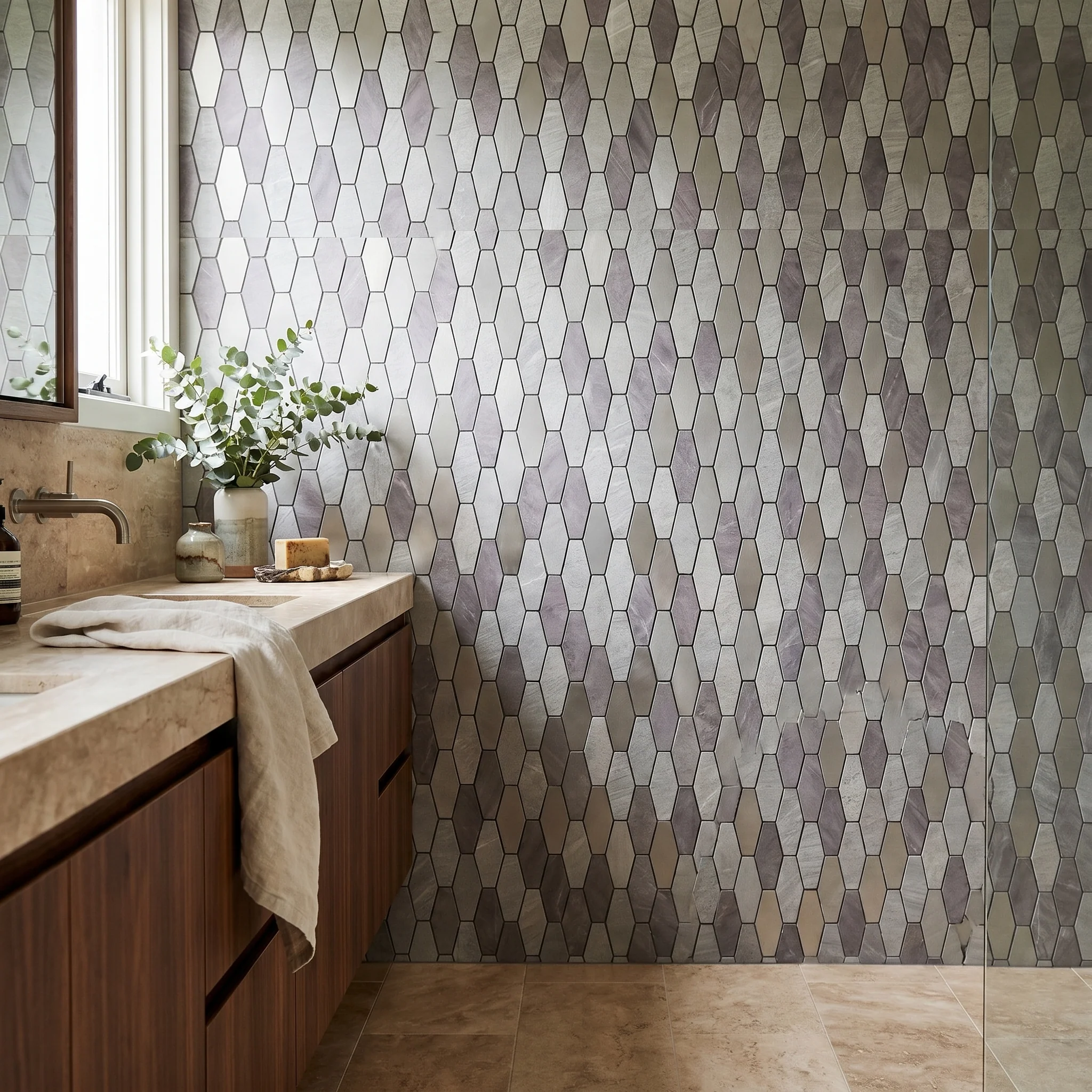 Selbstklebende Mosaikfliesen Metall | Picket Grau | 30×30 cm | Küche, Bad & WC