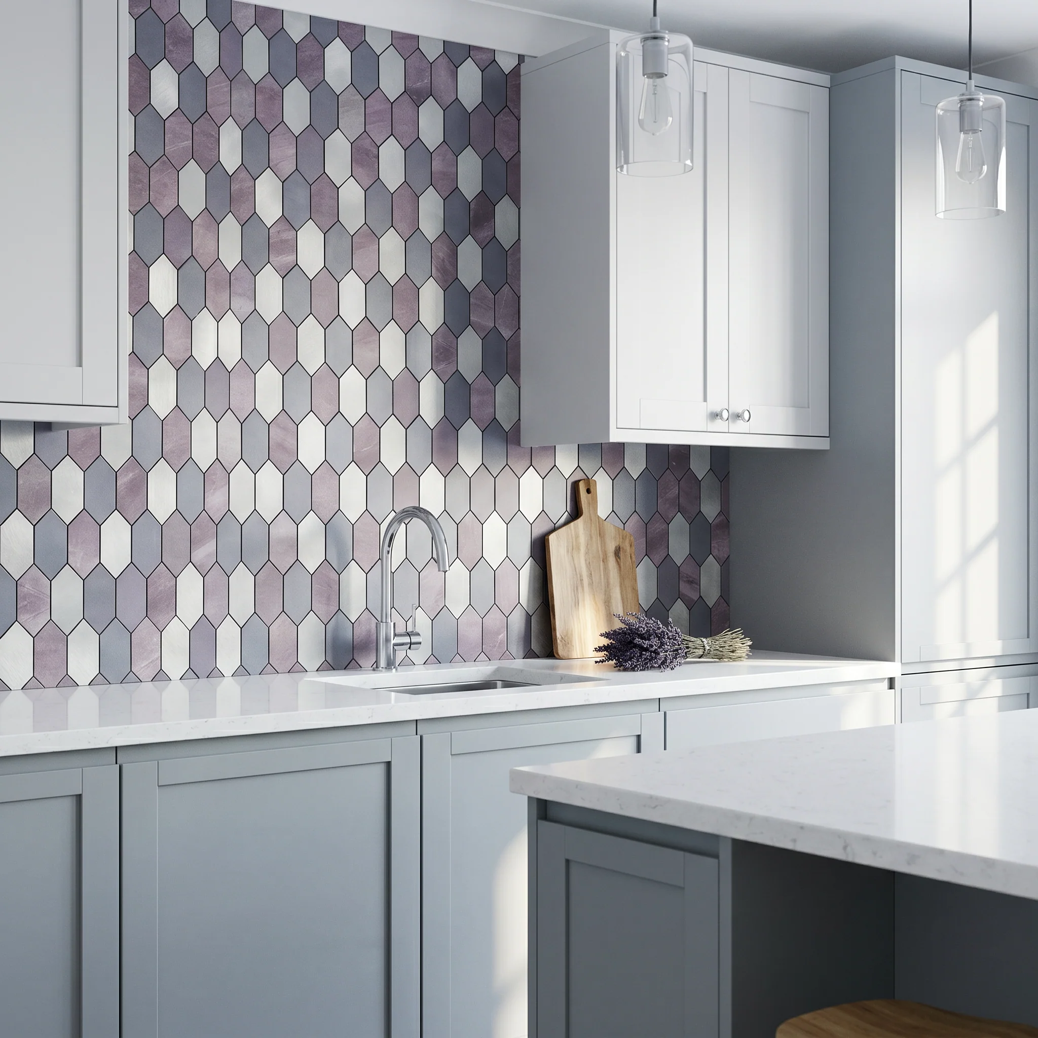 Selbstklebende Mosaikfliesen Metall | Picket Mauve | 30×30 cm | Küche, Bad & WC - Image 3