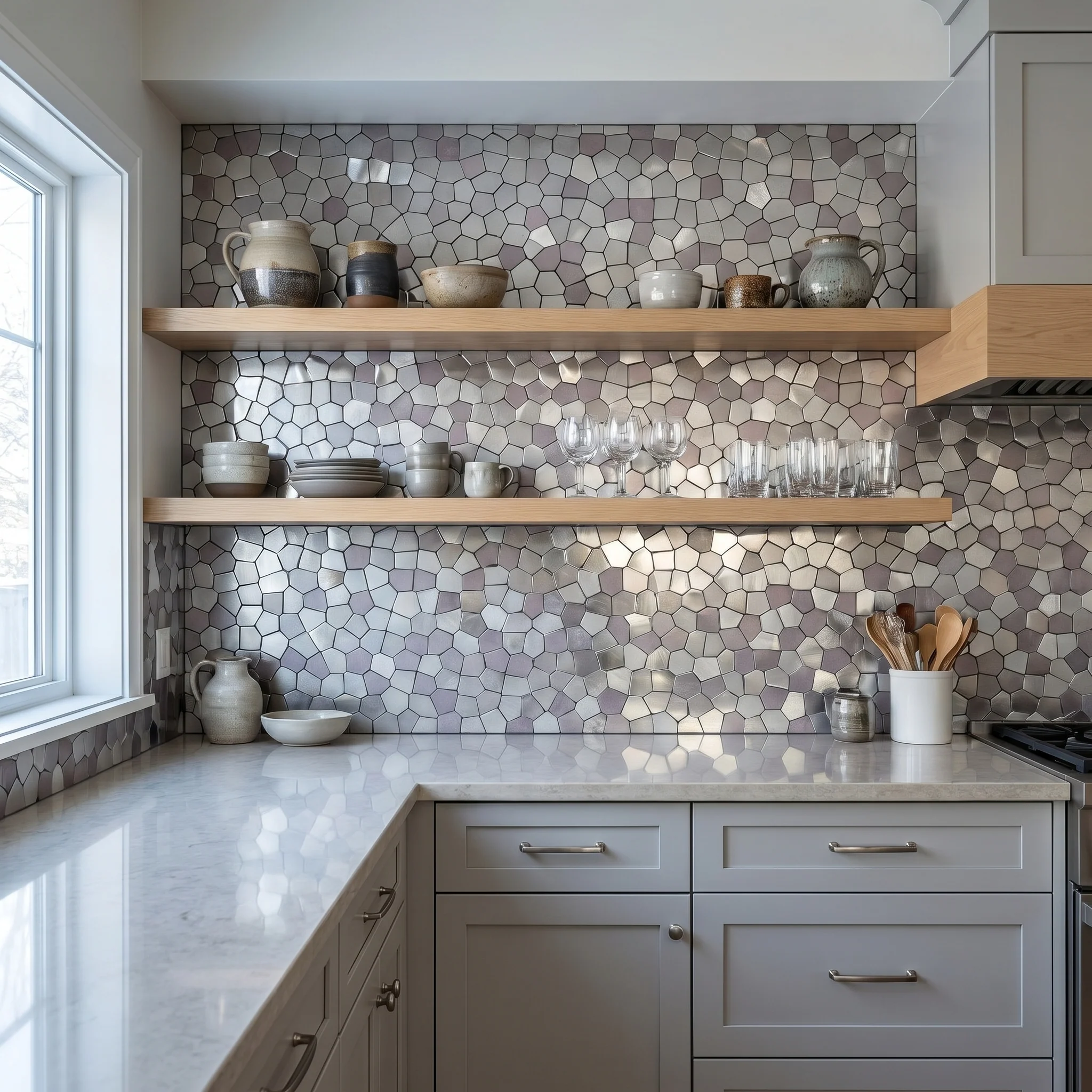 Selbstklebende Mosaikfliesen Metall | Polygon Grau | 30×26,2 cm | Küche, Bad & WC - Image 3