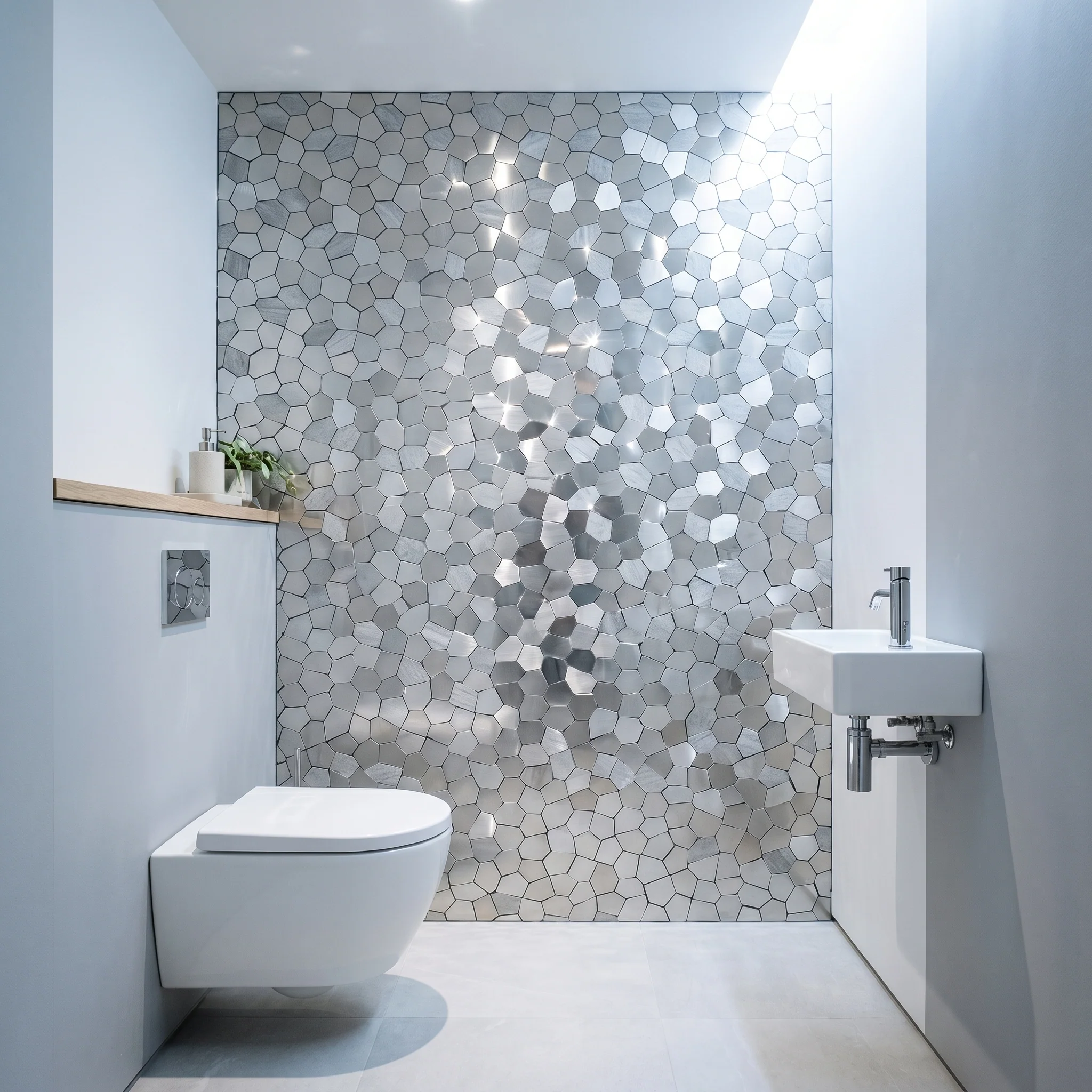 Selbstklebende Mosaikfliesen Metall | Polygon Silber | 30×26,2 cm | Küche, Bad & WC - Image 7