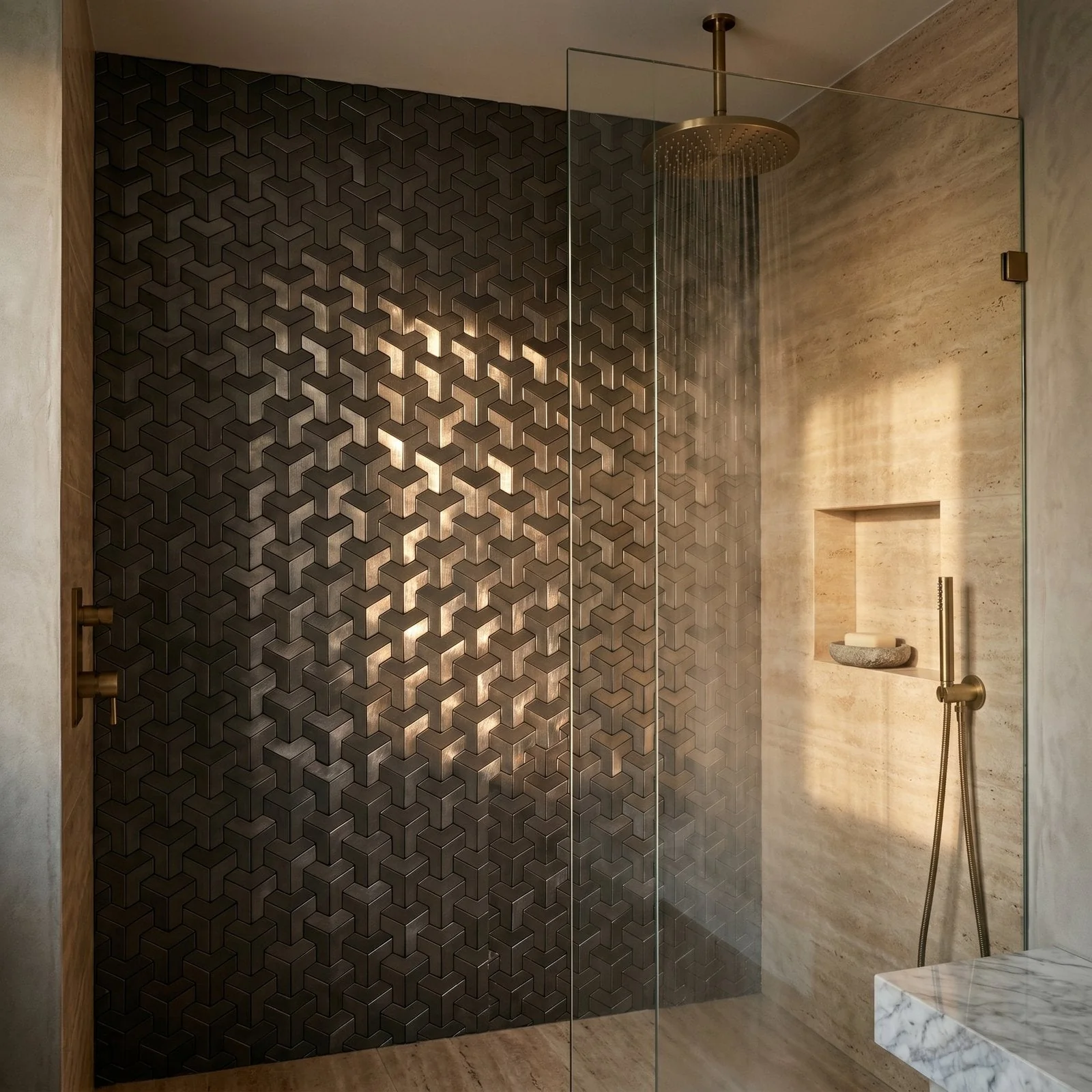 Selbstklebende Mosaikfliesen Metall | Trifold 3D Anthrazit | 30,3×28 cm | Küche, Bad & WC - Image 3