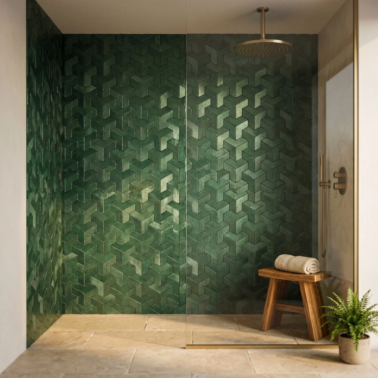 Selbstklebende Mosaikfliesen Metall | Trifold 3D Dunkelgrün | 30,3×28 cm | Küche, Bad & WC - Image 3