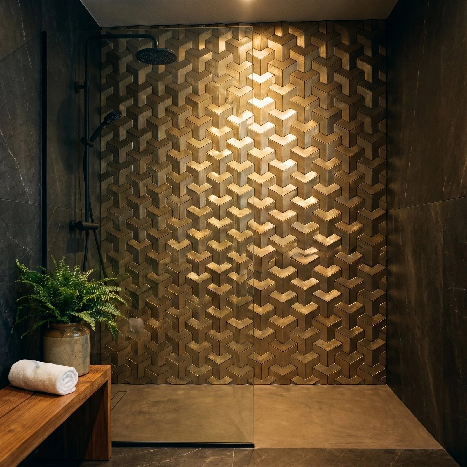 Selbstklebende Mosaikfliesen Metall | Trifold 3D Gold | 30,3×28 cm | Küche, Bad & WC - Image 3