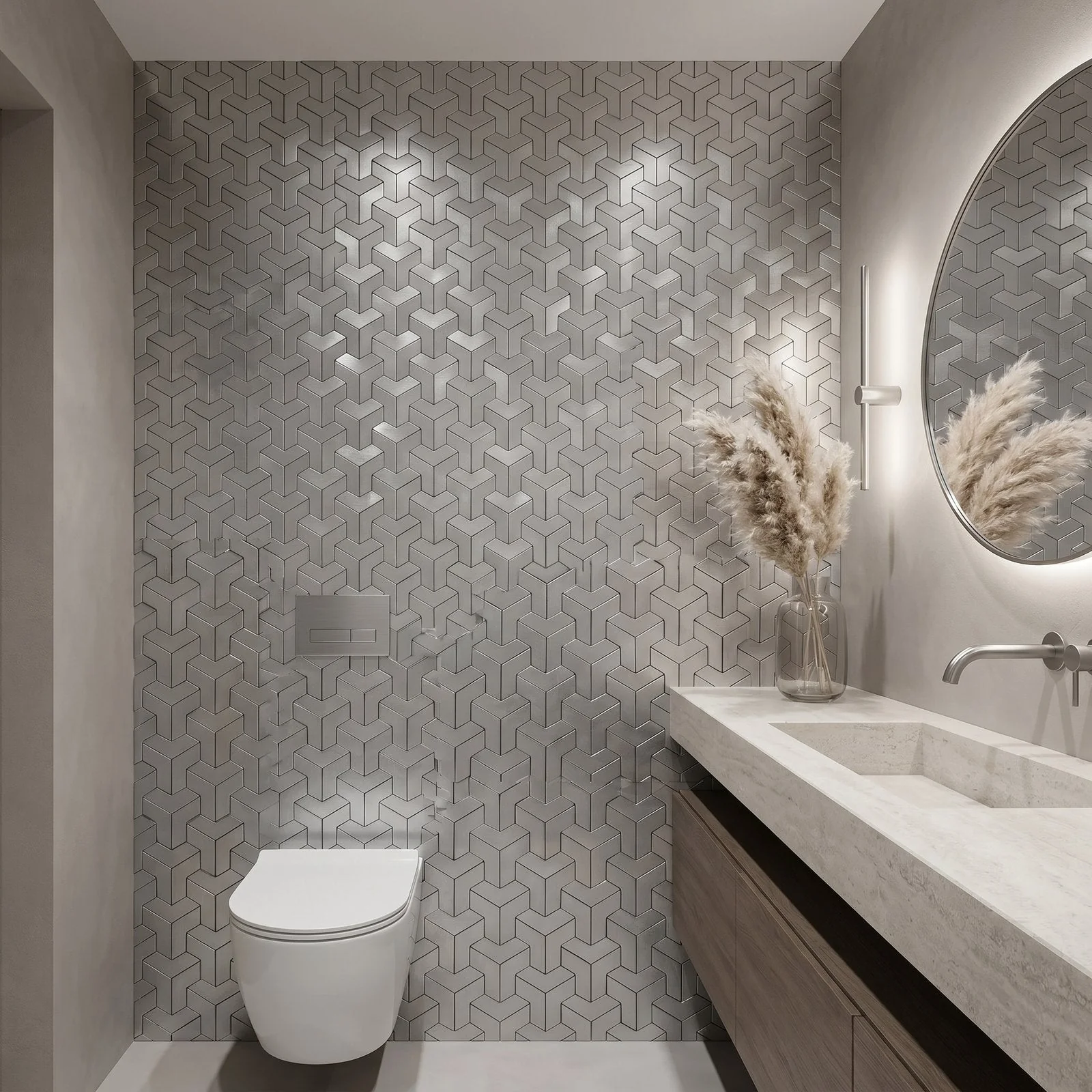 Selbstklebende Mosaikfliesen Metall | Trifold 3D Silber | 30,3×28 cm | Küche, Bad & WC - Image 5